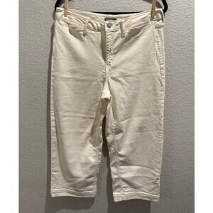 Maurices Stretch Twill HR‎ Wide Leg Pant in Cream Size 12